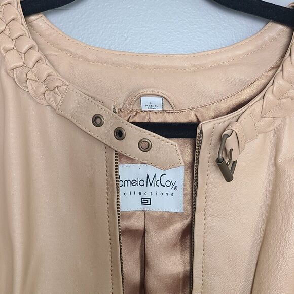 Pamela McCoy Collection Women's 100% Leather Tan Moto Biker Jacket Size L - Picture 6 of 11